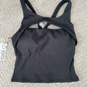 REVOLVE GIGI C Black Ribbed Cutout Top